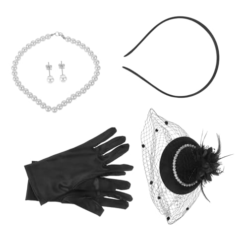 VICASKY Hut Für Damen Mit Perlenkette Und Handschuhen Fascinator-stirnband Im Stil Jahre Kopfbedeckung Für Teeparty Und Abschlussball Accessoires Für Damen von VICASKY