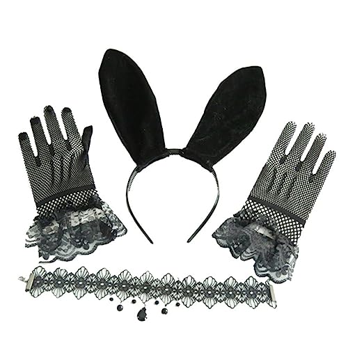 VICASKY 1satz Cosplay Zubehör Mit Ohrringen Lace Handschuhe Hasenohren Haarreif Und Halskette Für Damen Für Kostümpartys Und Festlichkeiten Schwarz von VICASKY
