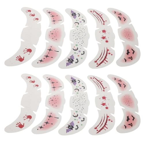 VICASKY 10 Stück Halloween-gesichtsaufkleber: Realistische -gesichtstattoo-aufkleber – Wasserdichte Make-up-patches Für Halloween-festivals, Cosplay Und Den Täglichen von VICASKY