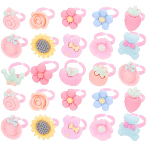 VICASKY 100 Stück Teiliges Kinderring Blumenmotiven Verstellbare Kunststoffringe für Mädchen Schmuck für Geburtstagsfeiern Verkleidung und Tägliches Tragen von VICASKY