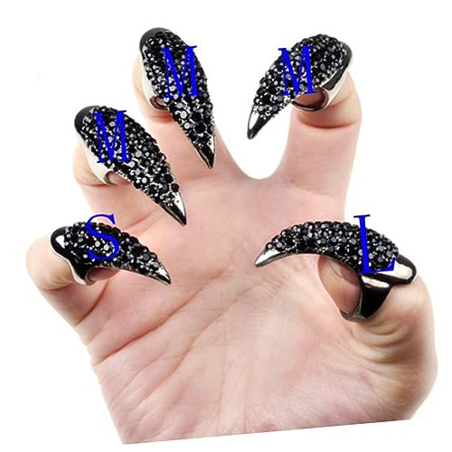 VICASKY 10 Stücke Gothic Punk Stil Falsche Nagelkralle Ringe in 3 Größen für Cosplay Krallenpfoten Fingerringe Unisex für Halloween und Kostümparty von VICASKY