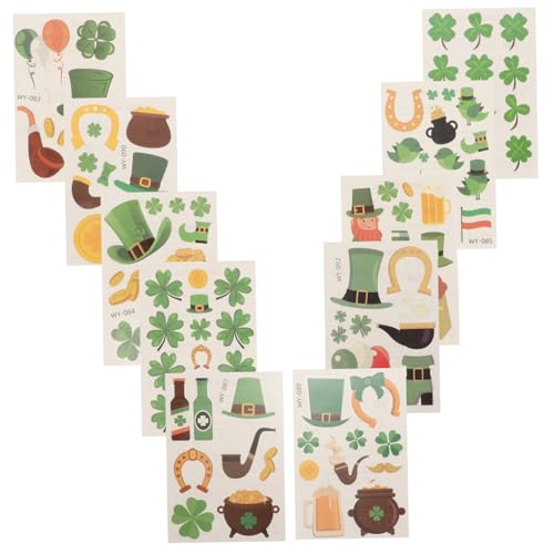 VICASKY 10stücke Junge Mädchen Shamrock Aufkleber Für Patrick's Day Temporäre Gesichtsbemalung Für Irische Festivals Und Partys Sicher Und Einfach Anzuwenden von VICASKY