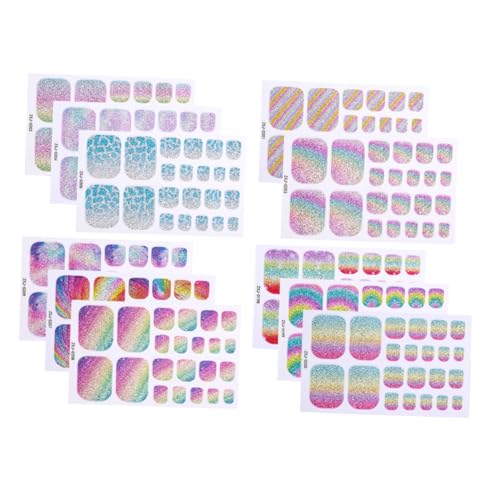 VICASKY 11 Stück Teiliges Zehennagel Sticker mit Wasserfestem Selbstklebendem Regenbogen Glitzer Finish Vollständige Zehennagel Wraps für Sommer Party und Fußnägel von VICASKY