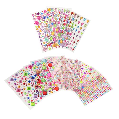 VICASKY 12 Blatt Teilige Selbstklebende Embellishment Sticker mit Stern Herz Blume Tropfenformen in Leuchtenden Farben für DIY Basteln Gesichtsschminke Party und Halloween Dekoration von VICASKY