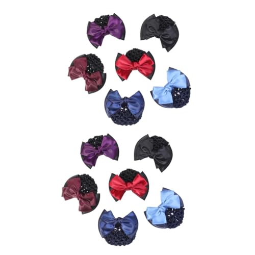 VICASKY 12 Stck. Professionelle Elastische Haarspangen Teiliges mit Schleifen Haarnetz in Rot Blau Schwarz Weinrot Dunkelviolett Hellblau Eleganter Haarschmuck für Damen Büro Arbeit und von VICASKY