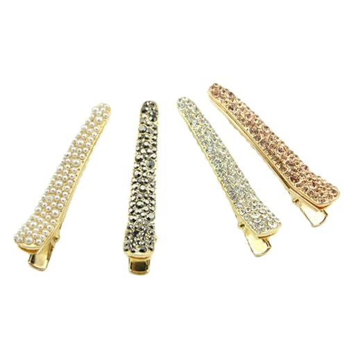 VICASKY 12 Stück Teiliges Goldfarbene Entenschnabel Haarklammern mit Perlen und Strasssteinen Langlebige Alligator Haarspangen für Damen und Mädchen für Styling Sport und Yoga von VICASKY