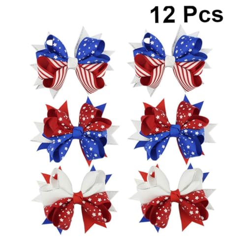 VICASKY 12 Stück Teiliges Haarklammer mit Stern und Flaggenmuster Bunte Schleifen Haarspangen für Mädchen Langlebig für Unabhängigkeitstag Nationalfeiertag und Tägliche Haar Deko von VICASKY