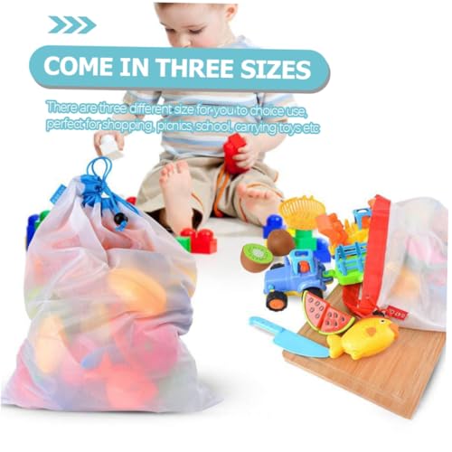 VICASKY 12 Stück Teiliges Wiederverwendbare Aufbewahrungsbeutel aus Robustem Polyester mit Zugband Atmungsaktive Mesh Gemüse Obsttaschen für Einkauf und Alltag von VICASKY