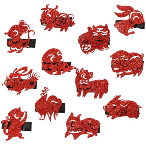 VICASKY 12 Stück Zodiac Hairpins Set klein Zubehör Sternzeichen Tierhaarspangen Kind bunt Mädchen haarschmuck süße Haarspangen Haarspange im chinesischen Stil Chinesische Haarclip Stoff von VICASKY