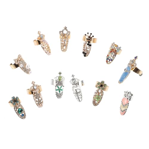 VICASKY 12 Stücke Dekorative Nagelringe für Damen Strass Maniküre Fingerringe Nail Art Zubehör für Hochzeiten und Feste von VICASKY