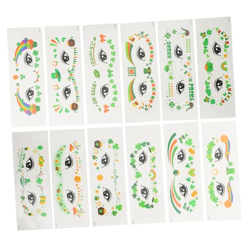 VICASKY 12blätter Kleeblatt Gesichtsaufkleber Temporäre Tattoos Für Patrick's Day Lustige Hautfreundliche Party Makeup Sticker Für Irische Festivals Und Paraden von VICASKY