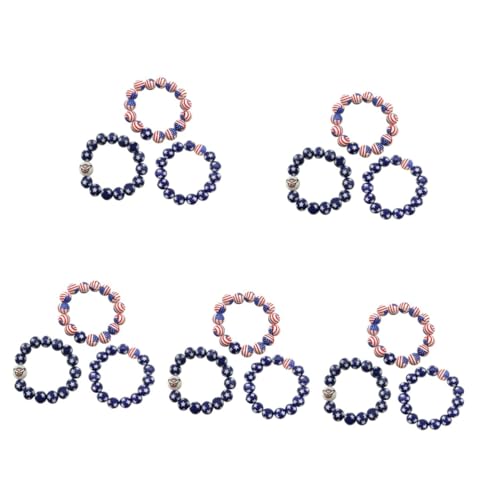 VICASKY 15 Stck. Teiliges Independence Day Armband aus Langlebigen Holzperlen Patriotisches Juli Schmuckaccessoire mit Amerikanischer Flagge Passend für Handgelenke für Party und von VICASKY