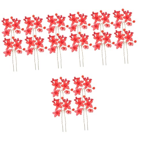 VICASKY 16 Stck. Teiliges Rote Vintage Haarnadeln mit Perlenblumen Robuste U Förmige Haarnadeln für Damen Vielseitige Haarstäbchen für Dutt Hochzeit und Alltag Leicht und Kompakt von VICASKY