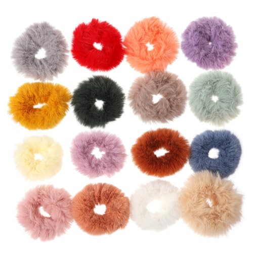 VICASKY 16 Stück Plüsch-Haarseil Bands knusprig menschlich Fluffiges Haar Schleife Haarband Haarseile für Mädchen Haarring Haargummi Pferdeschwanzhalter Künstliches Kaninchenfell von VICASKY