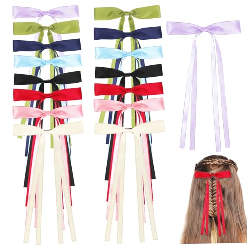 VICASKY 16 Stück Schleife Haarnadel bunt Mädchen Haarschleifen Bogen Weiß dünne Schleifen Haarklammern Mädchen verbeugen sich Haarspangen für Damen Haarbänder Polyester von VICASKY