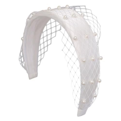 VICASKY Weißes Perlen Stirnband Für Damen Mit Netz-dekoration Modischer Haarreif Kopfbedeckung Aus Schwammmaterial Für Verschiedene Anlässe von VICASKY