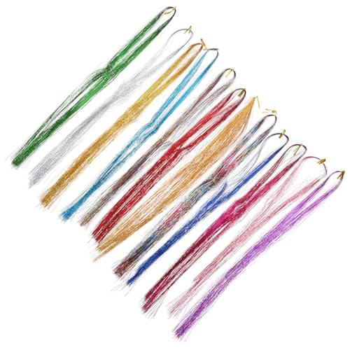 VICASKY 1Satz Haarverlängerungen Lametta mit Farben Glitzernde Haarsträhnen für Fotografie Cosplay und Partys Zubehör Wie Häkelnadel und Haarclips von VICASKY