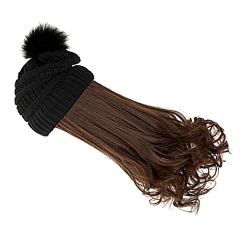VICASKY 1Satz Lange Wavy Perücke Mit Hut Warm Winter Strickmütze Und Häkeln Kappe Für Damen Abnehmbarer Lockenperücke von VICASKY