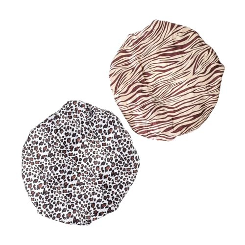VICASKY 1stück Damen Satin Schlafhaube Mit Elastischem Band Atmungsaktive Haarhaube Für Gesichtswäsche Und Make-up Goldene Zebra Weiße Leopardenmuster von VICASKY