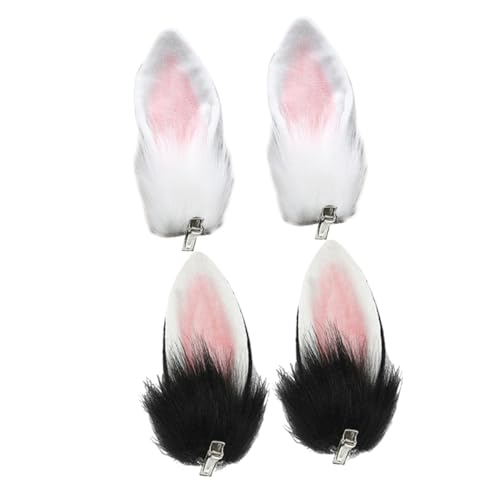 VICASKY 2 Paare Plüsch Kaninchenohren Haarspangen Niedliche Hasenohren Haarklammern für Wiederverwendbare Cosplay Party Requisiten Hasen Ohr Kopfschmuck und Weiß von VICASKY