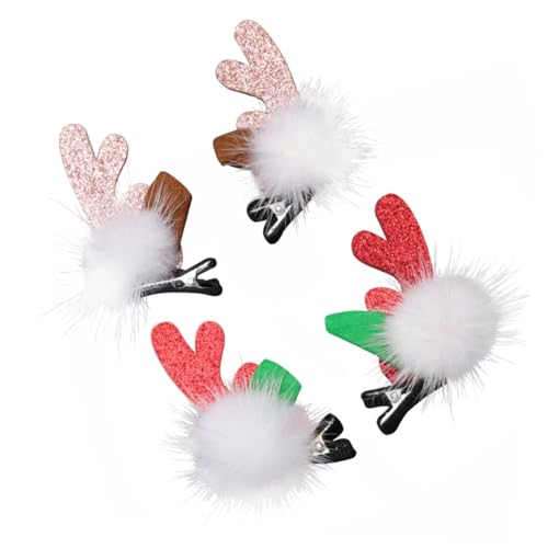 VICASKY 2 Paare Weihnachts Haarspangen Rentiergeweih Haarschmuck Mädchen Festliche Haarklammern für Weihnachtsfeier Karneval Party von VICASKY