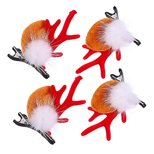 VICASKY 2 Paare Weihnachts Rentiergeweih Haarspangen mit Weißen Plüschbällen Entenschnabel Clips für Festliche Kostüme Handgefertigter Haarschmuck für Damen und Partys von VICASKY