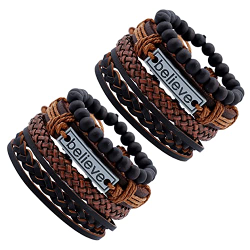 VICASKY 2 Sätze Herren Armband aus Echtem Teiliges Vintage Punk Style Handgefertigt Leicht und Langlebig für Männer Vater oder Freund Modisches Accessoire von VICASKY