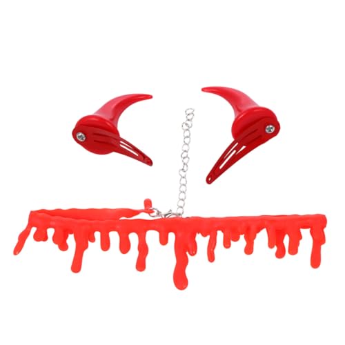 VICASKY 2 Satz Horrible Halloween Rote Halskette und Rote Hörner Haarspangen Schauriges Cosplay Zubehör für Damen Bequem Tragbar Partydekoration von VICASKY