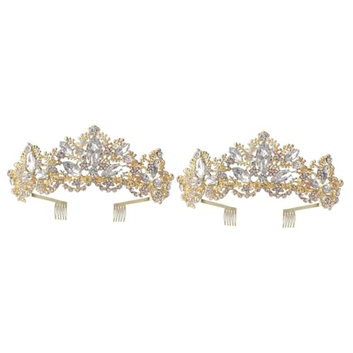 VICASKY 2 Stck. Brautkrone mit Design aus Langlebigem Legierungsmaterial Eleganter Kopfschmuck für Hochzeit Festliche Anlässe und Brautmode Modische Goldene Tiara für Damen von VICASKY