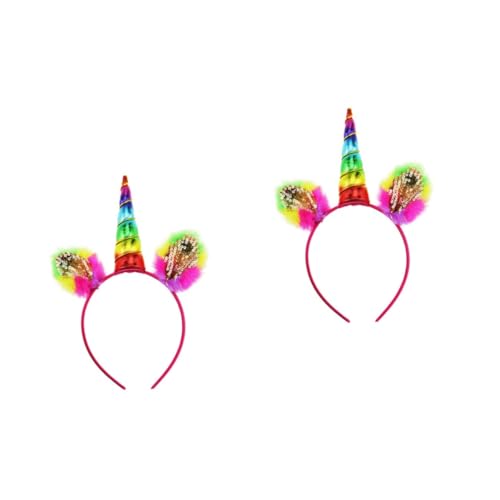 VICASKY 2 Stck. Bunte Einhorn Haarreif Stirnband Geburtstagskopfschmuck Cartoon Party Kopfbedeckung für Jungen Mädchen Cosplay und Fasching von VICASKY