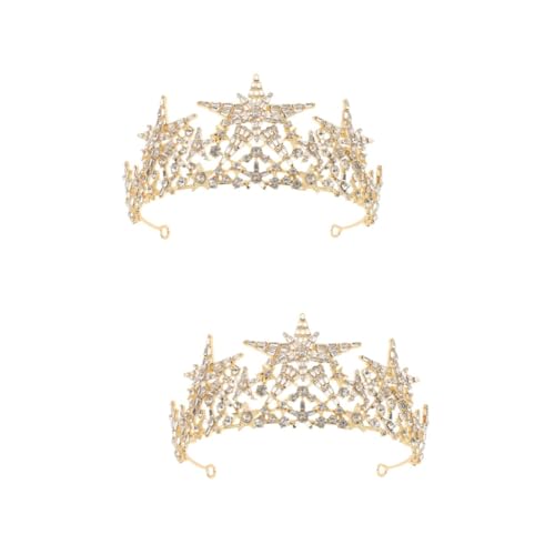 VICASKY 2 Stck. Goldene Stern Krone Haarband aus Legierung mit Funkelnden Kristallen Eleganter Haarschmuck für Braut Hochzeit Geburtstag und Festliche Anlässe Geeignet für Damen und von VICASKY