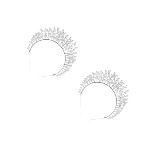 VICASKY 2 Stck. Handgefertigte Perlen Hochzeitstiara Silber Alloy Bridal Headdress Leichtes Braut Haarband für Frauen und Mädchen Eleganter Haarschmuck für Brautjungfern und von VICASKY