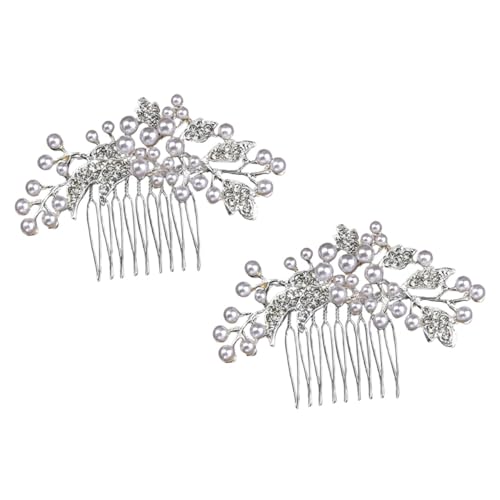 VICASKY 2 Stck. Perlenhaarkamm Tiara Gast Bußgeld Mädchen Haarzubehör Bräute haarschmuck Haarkämme für die Braut hochzeit haarkämme Braut Haarkamm Dekorative Haarkamm Legierung Silber von VICASKY