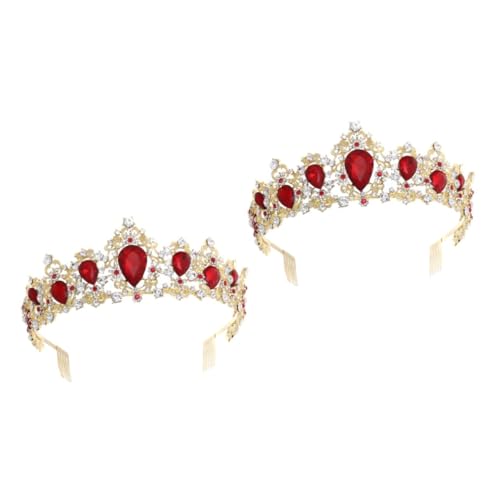 VICASKY 2 Stck. Rote Kristallkrone mit Seitlichem Kamm Große Braut Tiara aus Langlebiger Legierung für Hochzeit Party Cosplay Verstellbar Leicht und Funkelnd Passend für Damen und Mädchen von VICASKY