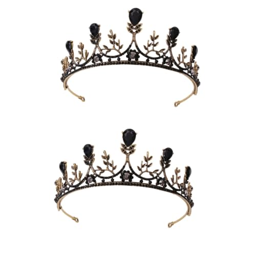 VICASKY 2 Stck. Vintage Braut Krone Haarschmuck Barock Tiara mit Strass Schwarz Gold für Hochzeit Show Geburtstag Mädchen Accessoire von VICASKY