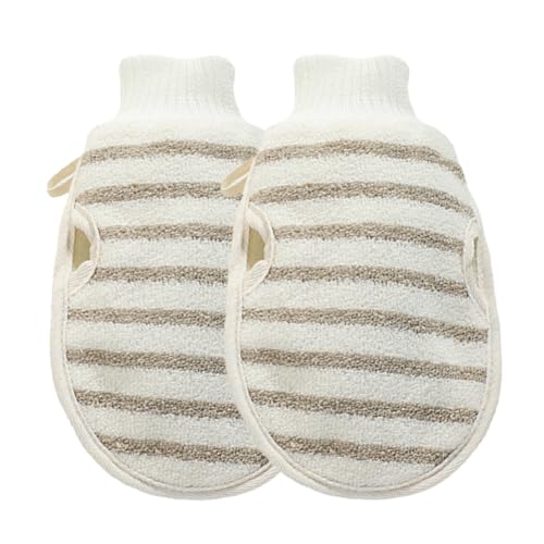 VICASKY 2 Stück Badetuch Peeling Schleifmittel Reinigung Handschuhe Duschschuh Körperpeelungshandschuh Schrubber für tote Haut abgestorbener Hautentferner für den Körper Flachs von VICASKY