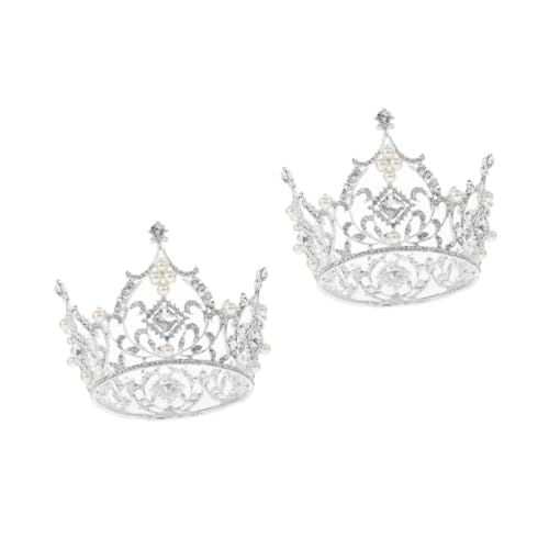 VICASKY 2 Stück Barocke Luxus Krone Weiß mit Quadratischen Strasssteinen Handgefertigte Braut Tiara für Hochzeit und Party Eleganter Haarschmuck für Frauen und Mädchen Funkelndes Diadem von VICASKY