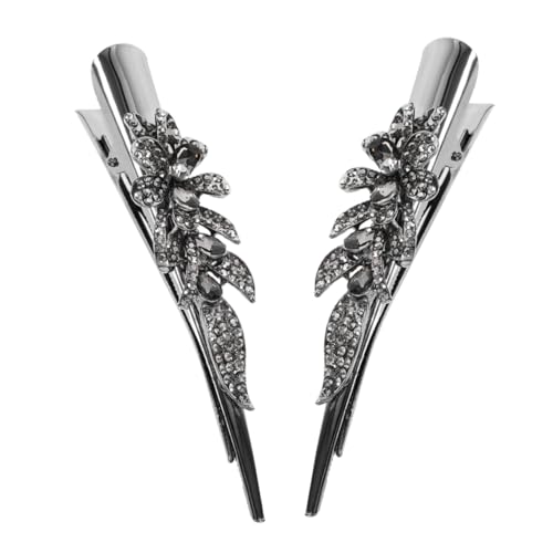 VICASKY 2 Stück Bling Haarspangen Haarspange für Damen ausgefallene Haarspangen für Frauen dekorative Haarspangen Krokodil-Haarspange Krokodilklemmen für dickes Haar Strasssteine Grau von VICASKY