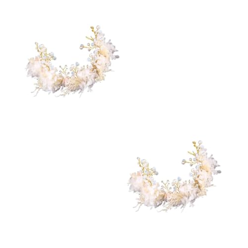VICASKY 2 Stück Braut Haarband mit Baumwollblumen Perlen und Weizenstroh Krone Leichter Haarschmuck für Hochzeit Party Brautjungfern und Festliche Anlässe von VICASKY