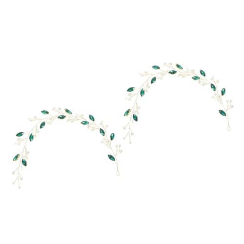 VICASKY 2 Stück Braut Perlen Haarband Handgefertigtes Grünes Glasdiamant Diadem Weiches Kopfband für Hochzeit Party und Festliche Anlässe Stilvolle Haar Dekoration für Damen von VICASKY
