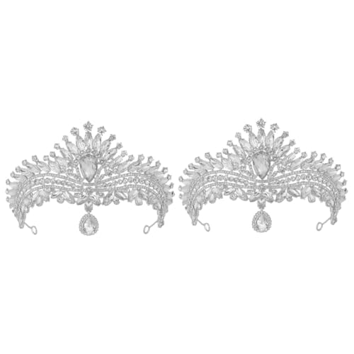 VICASKY 2 Stück Brautkrone Strass Tiara Damen Hochzeit Haarschmuck Silberfarbene Brautschmuck Kopfschmuck Leichtes Diadem für Hochzeit Festliche Anlässe von VICASKY