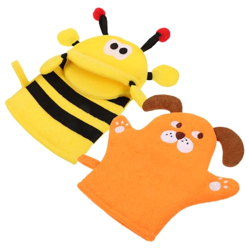 VICASKY 2 Stück Cartoon-badetuch Bienenhandpuppen -waschlappen-handschuhe Föhnbürste Peeling Sofortig Schrubben Nagelhautentferner Spülbar Badehandschuhe Für Tücher Polyester von VICASKY