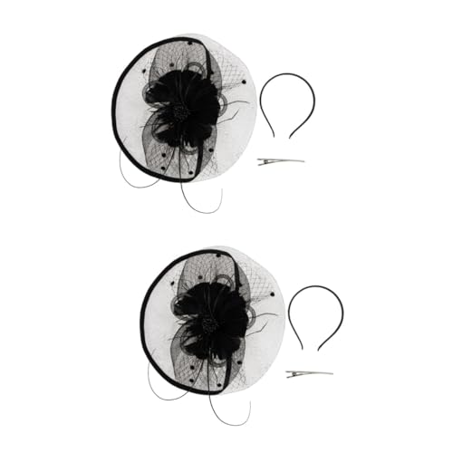 VICASKY 2 Stück Delikates Braut Haarschmuck Netzband Party Haarreif für Hochzeiten Cosplay Cocktail Schwarz von VICASKY