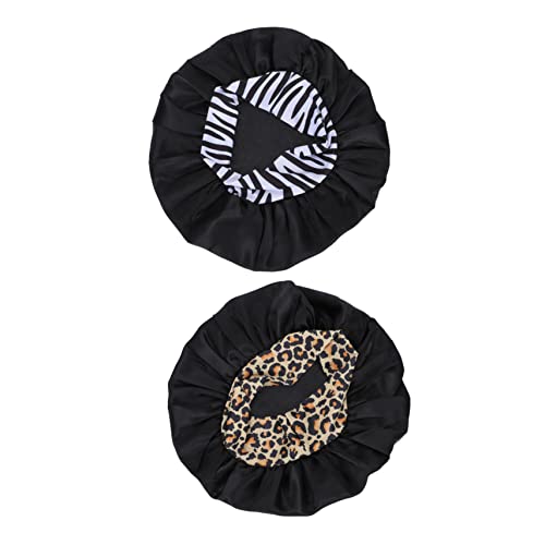 VICASKY 2 Stück Duschhut Seide Schädelkappe Damen Frauen Hut elastischer Hut mit breitem Band elastische Mütze lange haare schlafmütze Nachthut für Erwachsene Satin Black von VICASKY