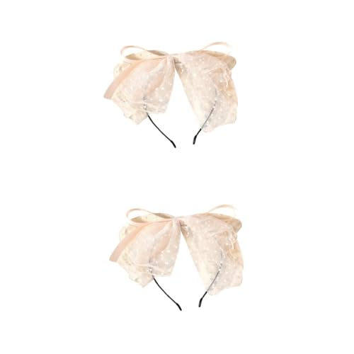 VICASKY 2 Stück Eleganter Mesh Schleifen Haarreif für Mädchen Zarter Bowknot Haarschmuck Geeignet für Party Hochzeit Geburtstag und Festliche Anlässe Modischer Kopfschmuck in Cremeweiß von VICASKY