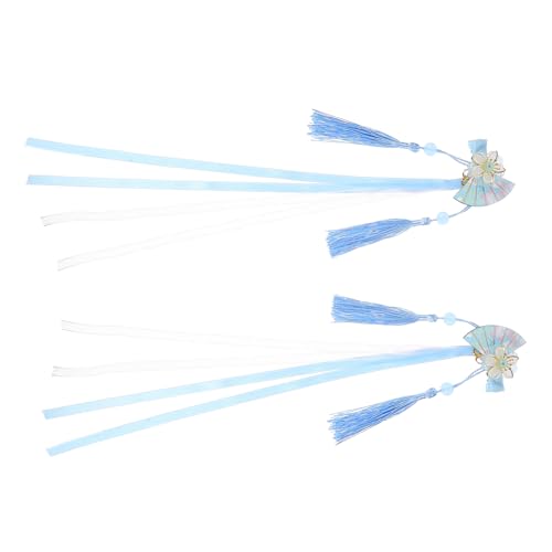 VICASKY 2stücke Japanische Fächer Haarspangen Mit Blumen Und Quasten Einzigartige Haarklammern Für Mädchen Und Frauen Dekorative Haarschmuck Accessoires in Blau von VICASKY