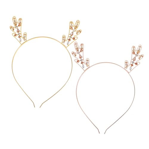 VICASKY 2 Stück Festival Haarreif mit Strassgeweih Roségold Gold Bequemer Kopfschmuck für Feiern und Festliche Anlässe von VICASKY
