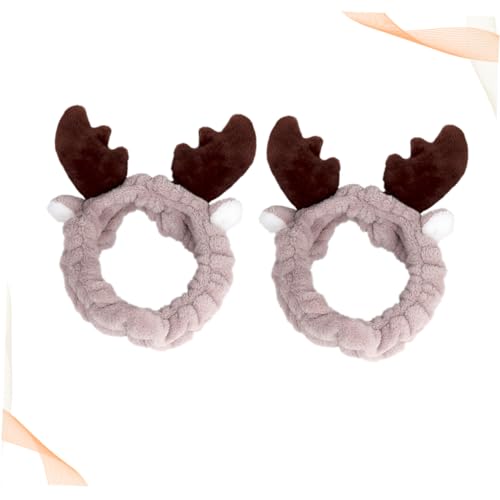 VICASKY 2 Stück Flanell Haarbänder mit Weihnachtsgeweih Weich Saugfähig Verstellbar Haarschmuck für Kosmetik Spa und Gesichtspflege Braun Damen von VICASKY