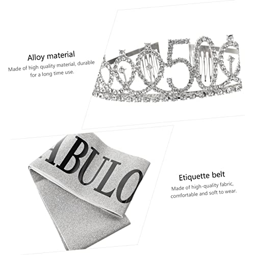 VICASKY 2 Stück Geburtstag Krone Set Geburtstagskrone und Etikettegürtel Hochzeitsdekor Gürtel für Frauen Kronen Hi Geburtstag Tiara Geburtstagsschärpen für Frauen Silver von VICASKY