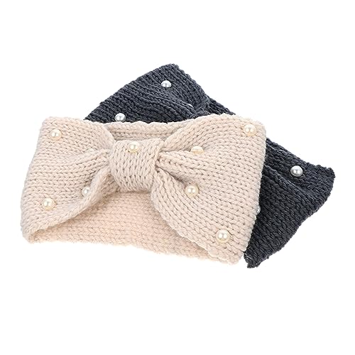 VICASKY 2 Stück Gestrickte Stirnbänder mit Perlen Dekorative Haarbänder mit Schleife für Damen Warm und Elastisch für Täglichen Gebrauch und Besondere Anlässe von VICASKY